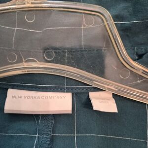 New York & Company Dark Teal Checkered Blouse